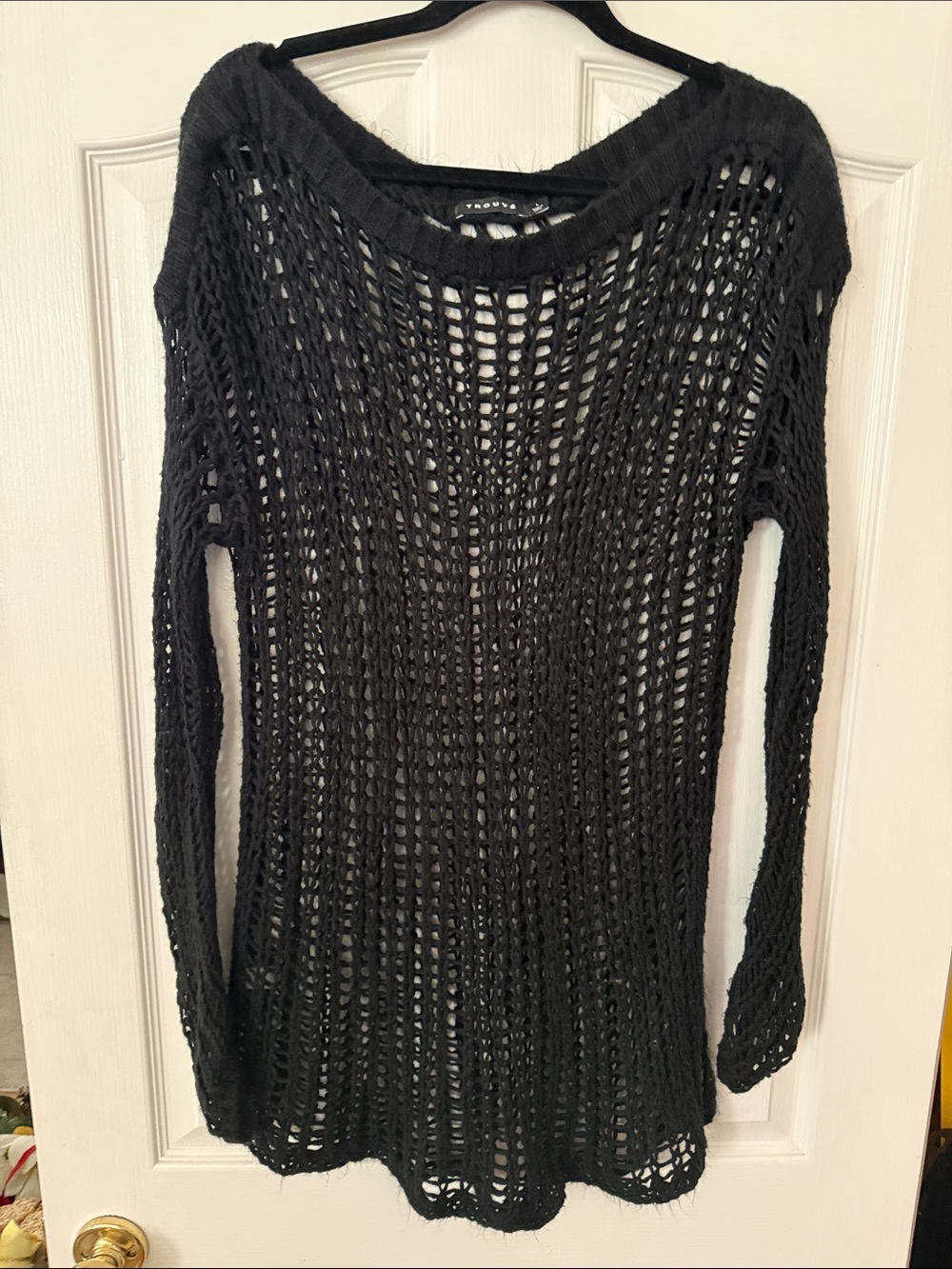 Trouvé Black Open Weave Scoop-Neck Sweater